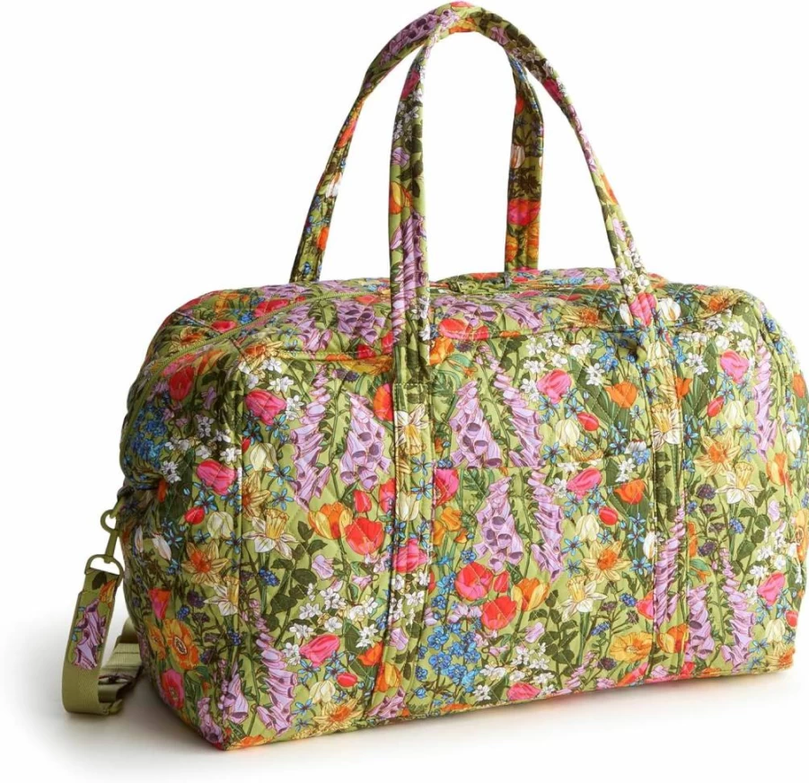 Vera Bradley Large Weekender Travel Bag - Premium Cotton Miramar Tote in Meadow Bouquet Floral Design