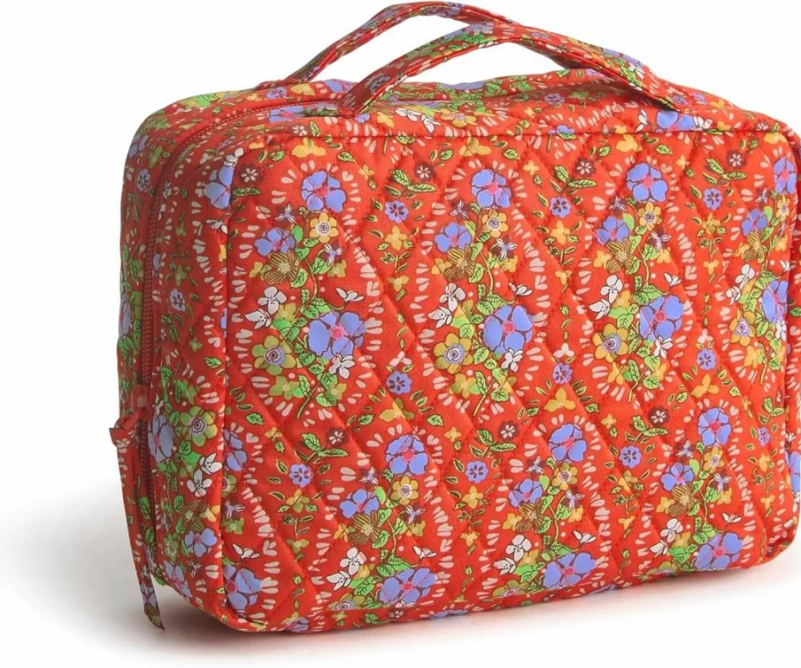 Vera Bradley Hanging Travel Toiletry Bag - Premium Cotton Cosmetic Organizer for Women, Portable Hanging Makeup Bag with Pockets, Water-Resistant Hanging Dopp Kit for Toiletries
