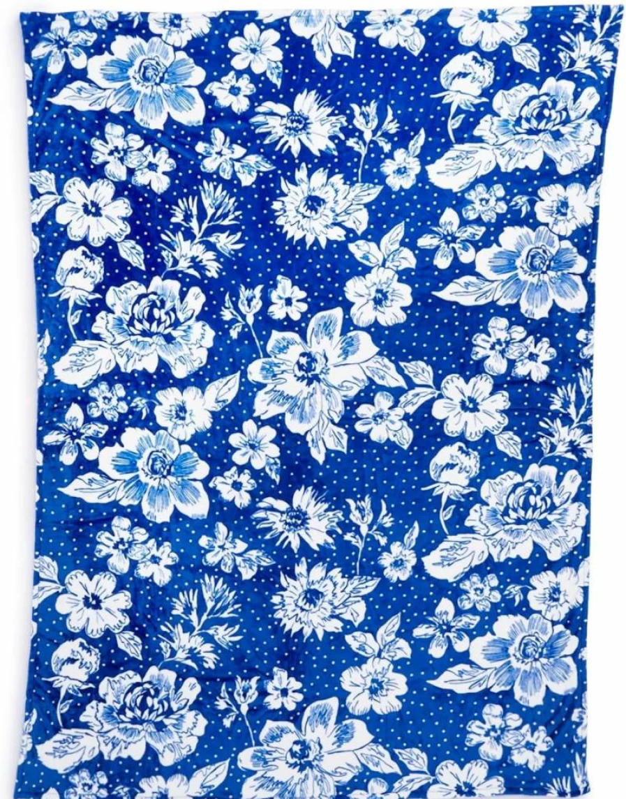 Vera Bradley Collegiate Plush XL Throw Blanket - Royal & White Rain Garden Design - Multiple Team Options Available
