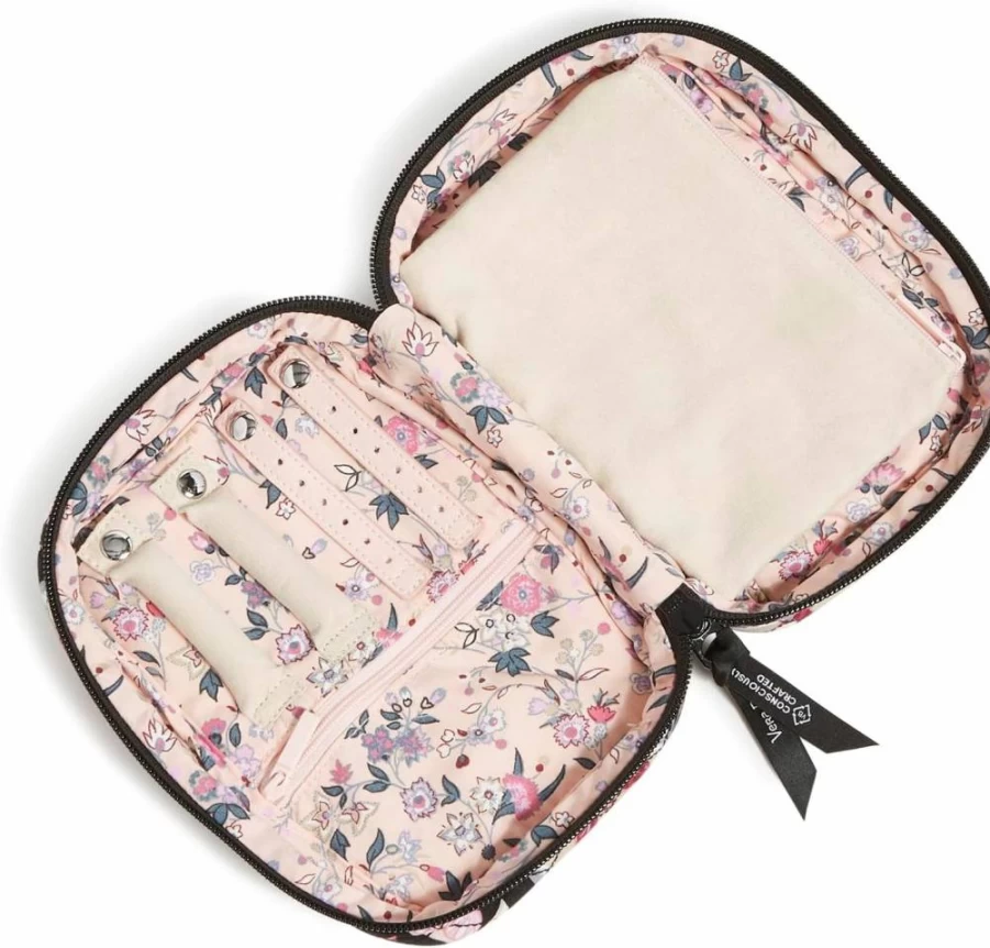 Vera Bradley Garden Green Leaf Cotton Jewelry Organizer Case – Portable Zip-Around Travel Pouch