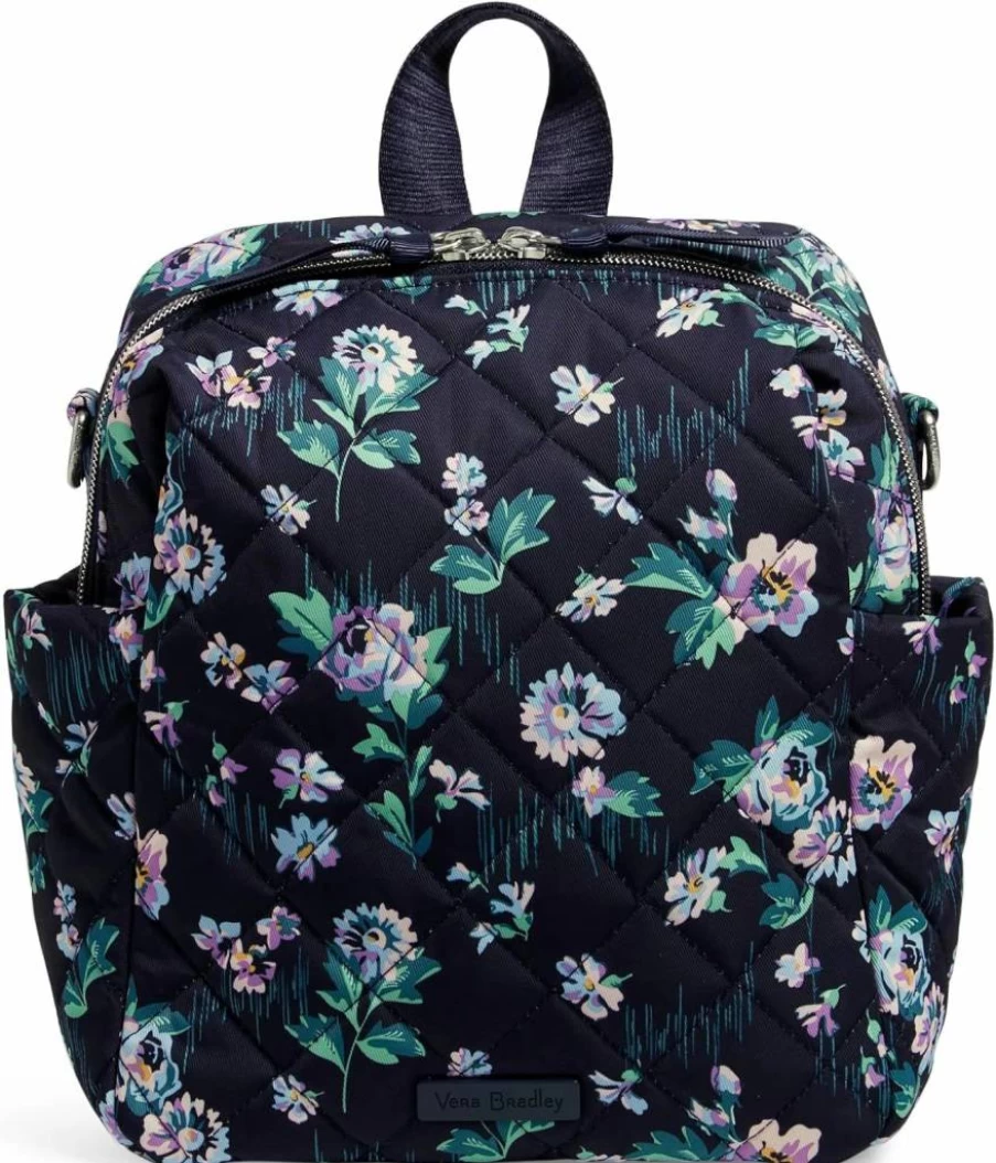 Vera Bradley Navy Garden Convertible Backpack for Women - Lightweight Small Travel Backpack, Adjustable Shoulder Strap, Durable Twill Fabric